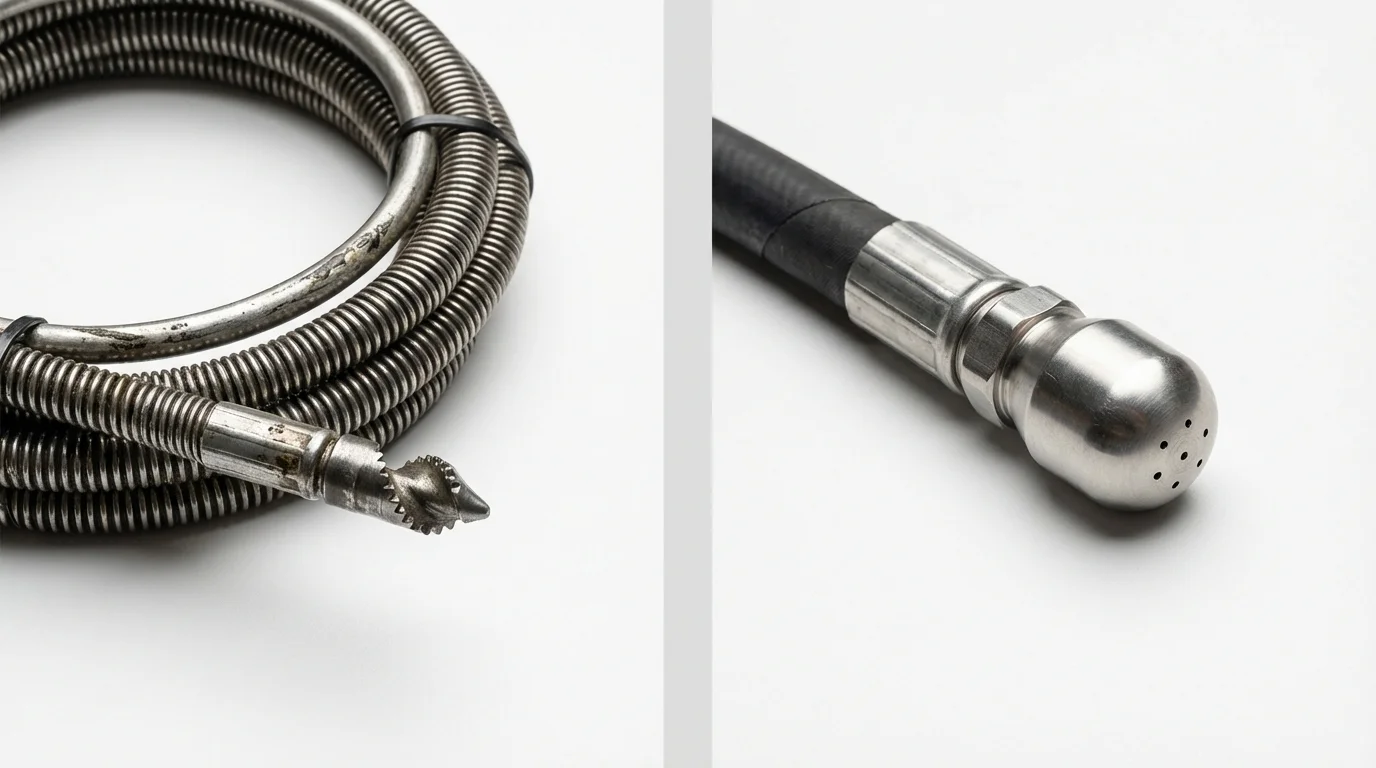 Drain snake cable and hydro jetting nozzle used for drain cleaning in Clyde, NY
