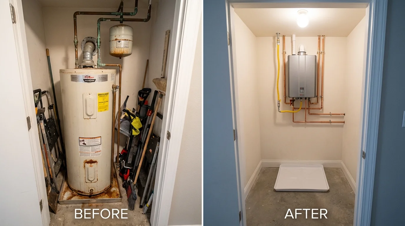 Tank water heater versus wall-mounted tankless unit comparison for Clyde, NY homeowners