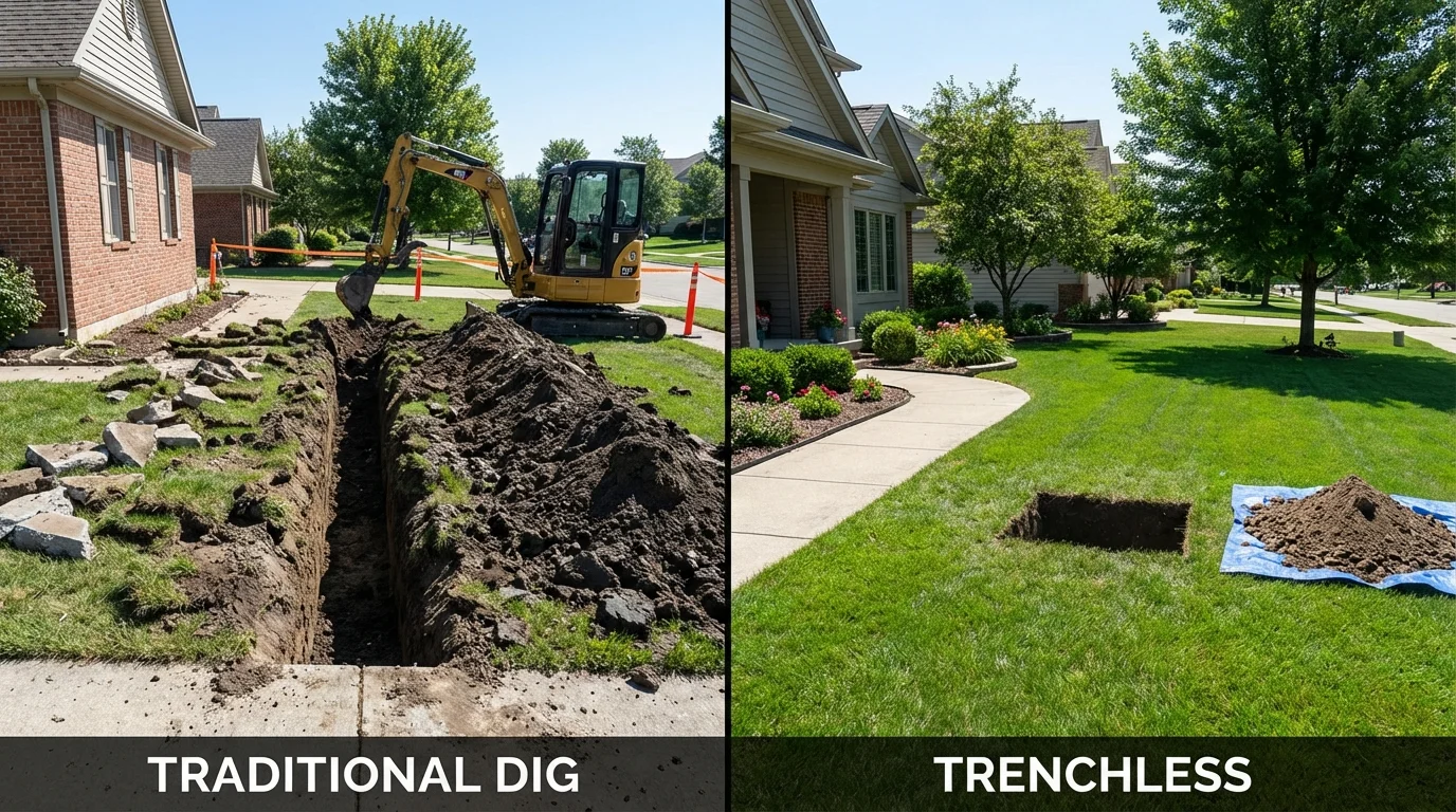 Trenchless sewer repair with minimal yard damage versus traditional excavation in Clyde, NY